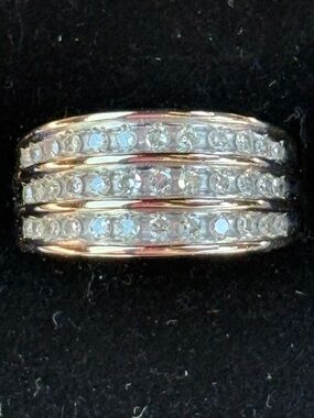 10k yellow gold ring (56.699 gm)) with 3 rows of small Diamonds approx SZ 6-3/4
